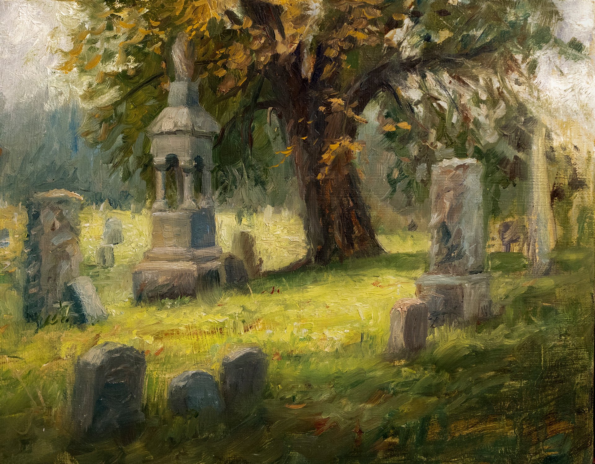 Cemetery in summer plein air